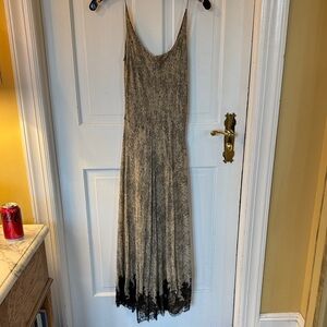 Carmen Marc Valvo Cream and Black Lace Midi Dress